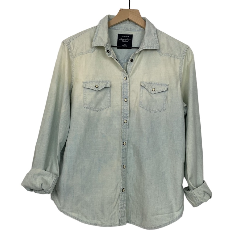 ❤️‍🔥Long Sleeve AEO Jean Favorite Fit Pearl Snap Top❤️‍🔥